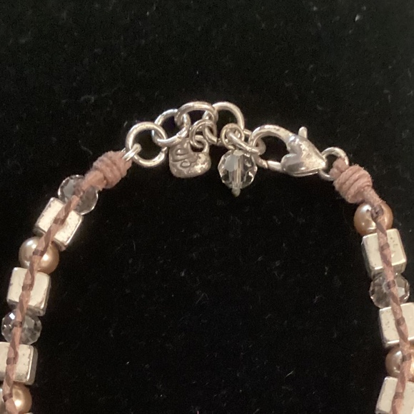 Brighton SEDONA Beaded Cord Bracelet 7” Square Silver tone Crystal Beads Retired - Picture 3 of 3